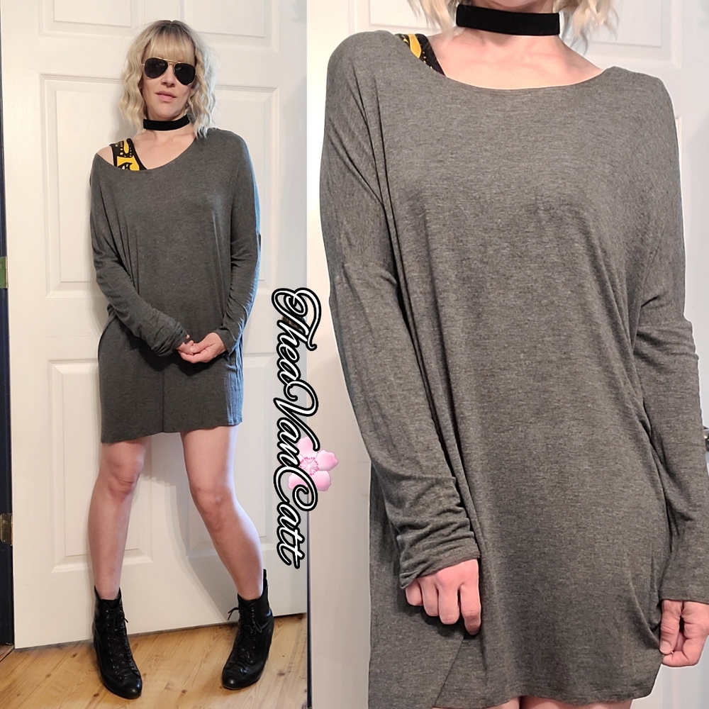 Active Collections long sleeve charcoal gray relaxed fit mini dress / Tunic top!